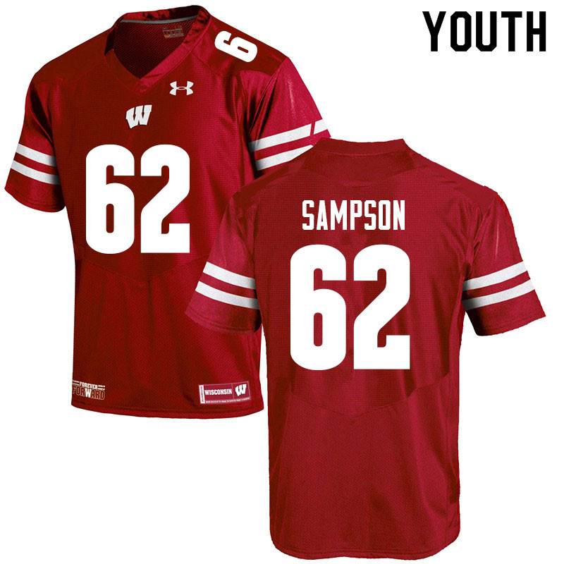 Wisconsin Badgers Youth #62 Cormac Sampson NCAA Under Armour Authentic Red College Stitched Football Jersey EV40O50IQ